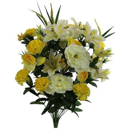 ADLMIRED BY NATURE Admired by Nature ABN1B001-YLW 40 Stems Artificial Full Blooming Lily; Rose Bud; Carnation & Mum with Greenery Mixed Flower Bush - Yellow ABN1B001-YLW